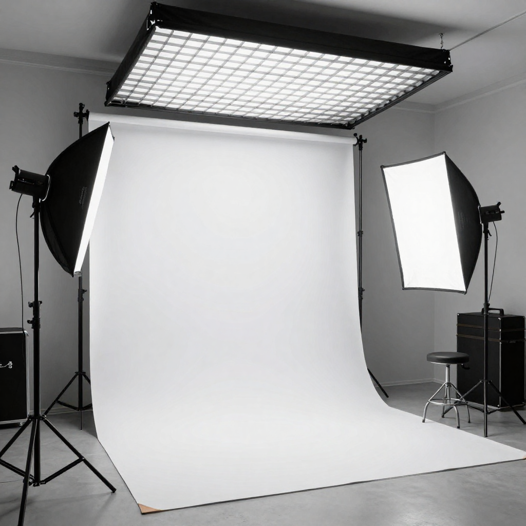 Modern photography studio with professional lighting setup